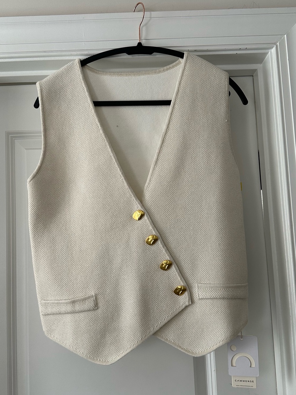 Commense Cream Sleeveless Vest with Gold Buttons